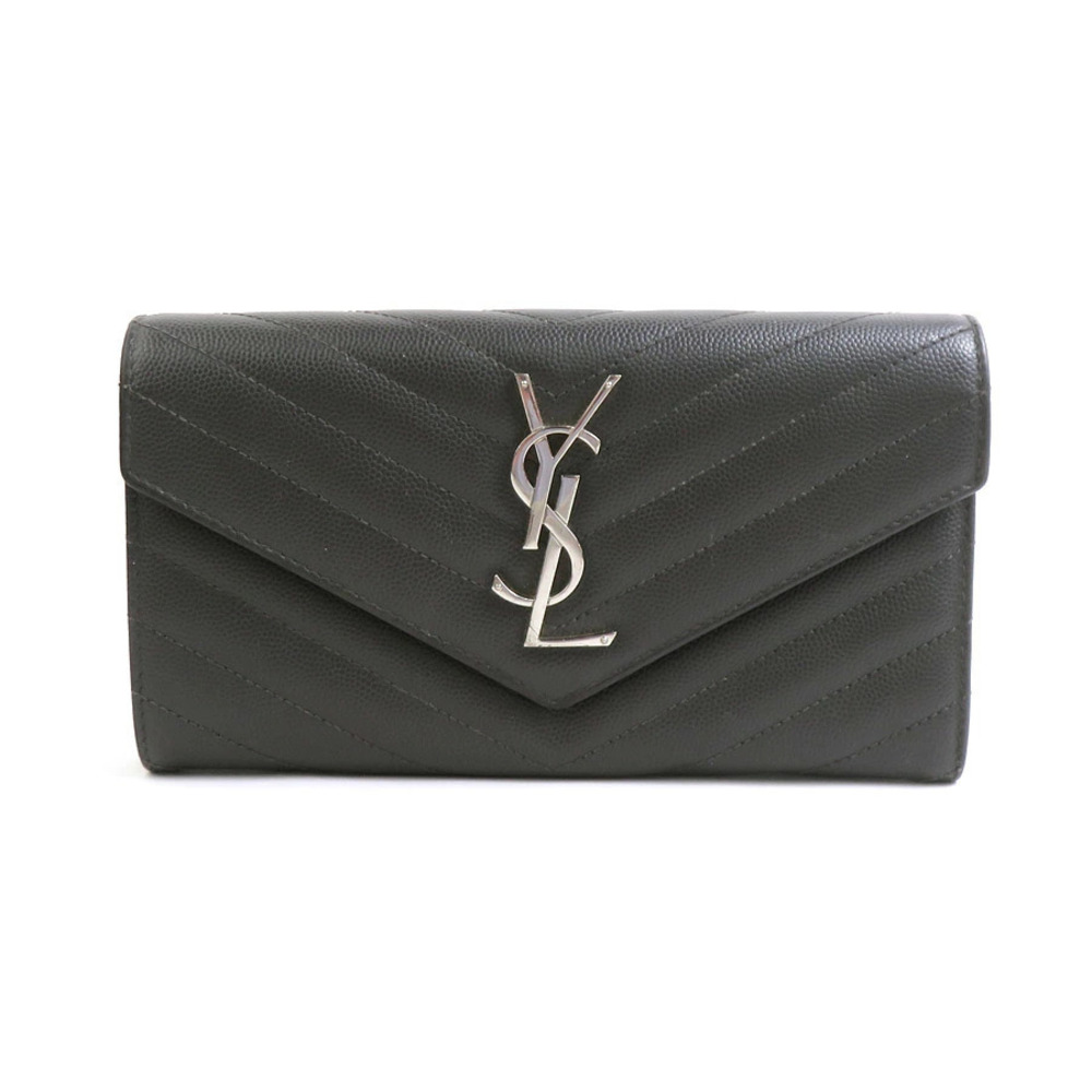 Saint Laurent Long Wallet Leather Charcoal Black Gray